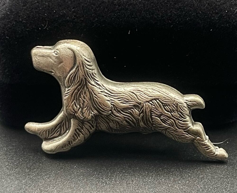 Danecraft Repousse Sterling Silver Spaniel Pin Signed Vintage Figural Dog Puppy